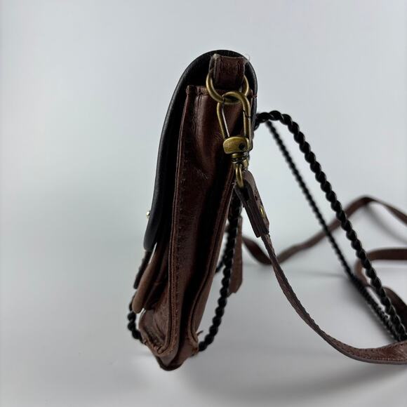 The Sak Glazed Leather Crossbody Purse / Handbag Brown Two-Tone - Picture 4 of 8